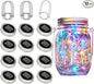 Solar Mason Jar Lights, 12 Pack 30 LED Waterproof Lid Light with Hangers (No Jar), Fairy Firefly Outdoor String Lights for Regular Mason Jar, Patio, Yard, Garden, Wedding Decoration (4 Colors)