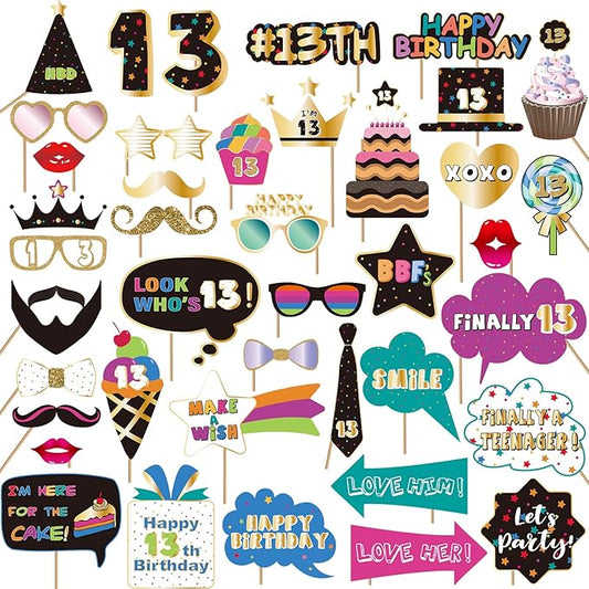 BRT Bearingshui 13th Photo Booth Props - Birthday Party Accessories, Signs & Decorations