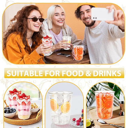 60 Pcs Disposable Stemless Clear Glasses 16 oz NATURAL Arc Crystal Plastic wine glasses Clear Classic Pet Cup for Meeting Weddings Birthdays Cocktail Christmas Party Supplies