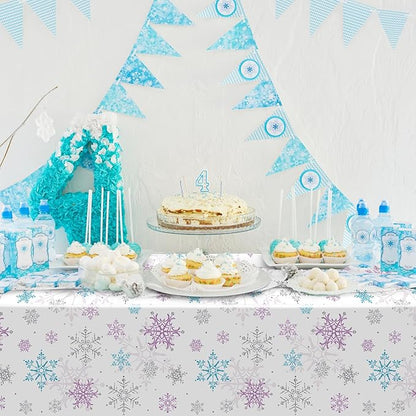 6 Pieces Christmas Snowflake Party Tablecloth Decorations,Plastic Purple and Blue Winter Wonderland Table Cover for Winter Christmas Birthday Holiday Party Decorations and Supplies,54x108 inch