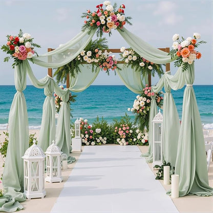 2 Panels Wedding Arch Draping Fabric Sage Green Sheer Backdrop Curtain Arch Drape for Wedding Ceremony Reception,Bridal Shower Party Decorations 28" X 19ft
