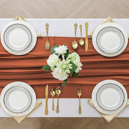 6 Pack 10 Ft Chiffon Table Runner Rust Gauze Long Table Runners 27x120 Inches Sheer Tulle Table Runner for Rustic Wedding Reception Bridal Shower Decorations Birthday Party