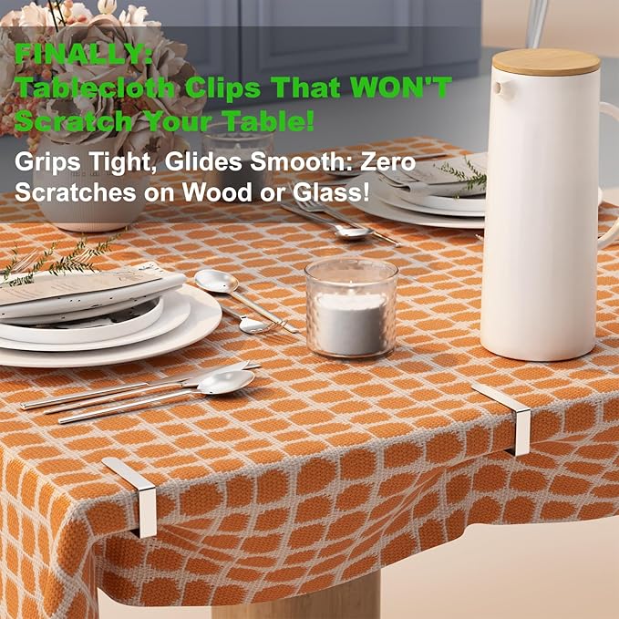 32 Pack Tablecloth Clips Heavy Duty, 2.95"x1.77" Stainless Steel Rust Proof Tablecloth Clips for 2" Thick Tables - Anti-Slip Pads Home Restaurant Picnic