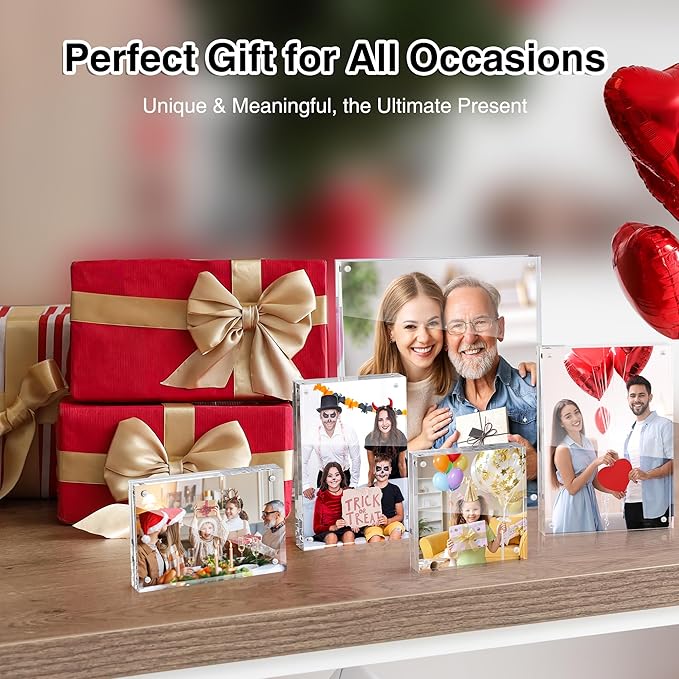 HOUSE DAY Acrylic Picture Frames 8x10, 1 Pack Magnetic 8x10 Picture Frame, Double Sided Clear 8 x 10 Photo Frame with Microfiber Cloth, Frameless FreeStanding 8x10 Frame Gift for Desktop Display