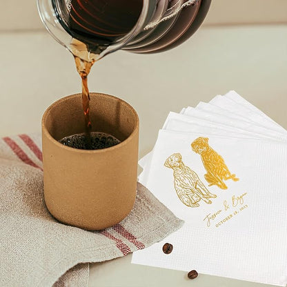 Luxury Custom Illustrated Dog Wedding Napkins, Custom Pet, Personalized Photo Napkins for Dog Wedding, Engagement Party