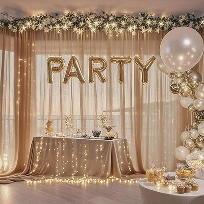 10×8ft Tulle Backdrop Curtains with Lights String - 300LED Fairy Lights Sheer Curtain Backdrop for Weddings Baby Shower and Birthday Party Decorations(2 Panels 5×8ft)