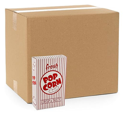 Snappy 3J Red & White Striped Close Top Popcorn Boxes for Movie Night Supplies, Popcorn Boxes Bulk 500 Count, Movie Night Popcorn Boxes 1.25 oz. Capacity, 4.625" x 2" x 7.5" Popcorn Containers