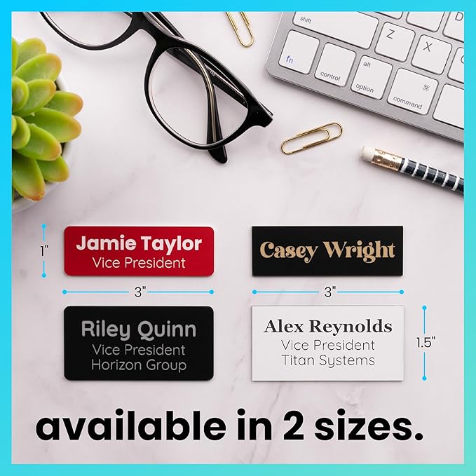 ExcelMark Custom Name Tag - Engraved Name Badge with Pin or Magnetic Backing, 16 Colors, 6 Fonts, and 2 Sizes to Choose from (Brown w/White Letters, 1"x 3")