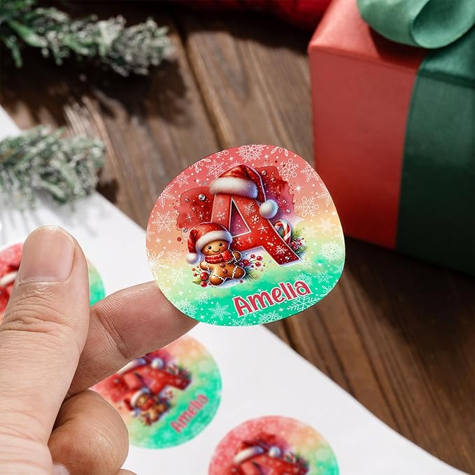 Personalized Christmas Stickers - Custom Name Waterproof Christmas Gift Tags for Gift Box Xmas Holiday Decorations Party Favors - 30 Stickers (Watercolor)
