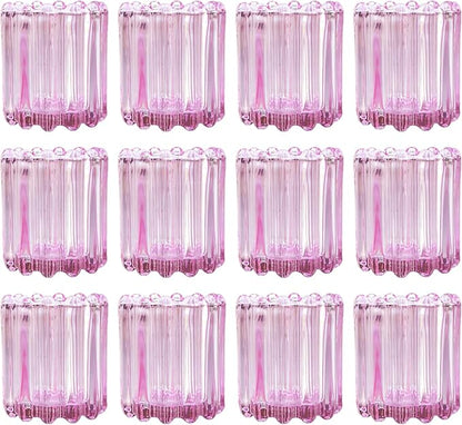 GOLDEAL 24Pcs Pink Glass Votive Candle Holders Tealight Holders Decorative, Tea Candle Holders Bulk,Candlestick for Wedding, Party,Dinner, Home Table Decor.