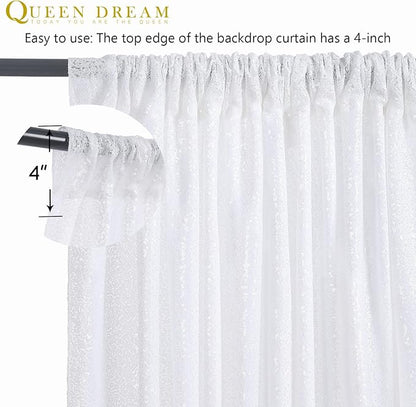 Sequin Backdrop Curtains 10ft x 10ft White Background Drapes Wedding Giltter Curtains for Birthday Party Decoration
