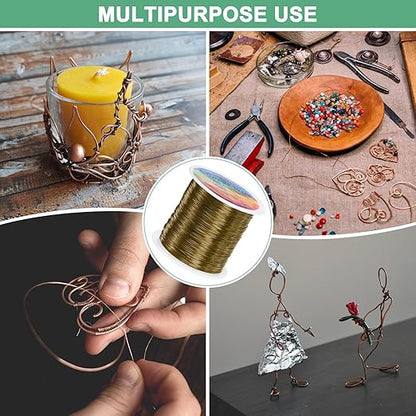 2-Rolls 0.4mm Jewelry Wire, 26 Gauge 328FT Craft Wire Copper Beading Wire for Jewelry Making/Planting/Weaving/DIY Crafting, Soft Metal Wires [100M, Bronze Tone]