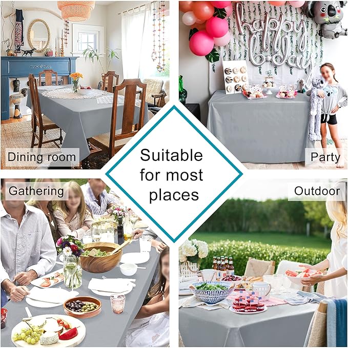 Hiasan Silver Grey Rectangle Tablecloth - Waterproof and Spillproof Washable Fabric Table Cloth for Dining Room Kitchen Party and Outdoor, 30 x 60 Inch