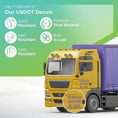 Custom USDOT Truck Decal, MC, Company Name & Registration Stickers, Vinyl Lettering Sticker for Auto Car Window, Vehicles, Doors, Trailer, Personalized, Trucking Letter Decals, Compliant 2" High