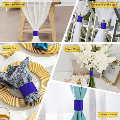 Polymer Material Reusable Napkin Band, Glue-Free Tear-Proof Water Resistant Oil-Proof Napkin Bands Set of 50(Front Blue Color and Back White), 6 Adjustable Sizes Napkin Rings