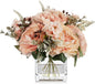 ENOVA FLORAL Artificial Flower Arrangement with Vase,Mixed Artificial Silk Peony Flower in Vase for Decoration Home Office, Wedding Centerpiece (Champagne)
