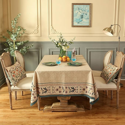 patdrea Designer French Linen Tablecloth for Rectangle Table,Beige Anti-Wrinkle Durable Floral Farmhouse Table Cloth,Decor Covers for Kitchen Dining,Tea Party,Christmas,Thanksgiving,63"x87"-Fram