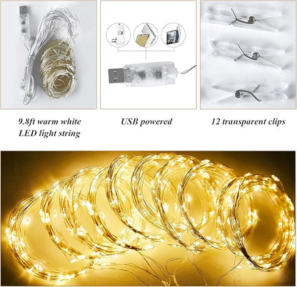 10ft x 10ft Ivory Backdrop Curtain with Lights for Baby Shower, Sheer Backdrop Curtains with Lights for Wedding, Chiffon Light Curtain Backdrops for Birthday Parties Photo Shoot (5x10ft,2 Panels)
