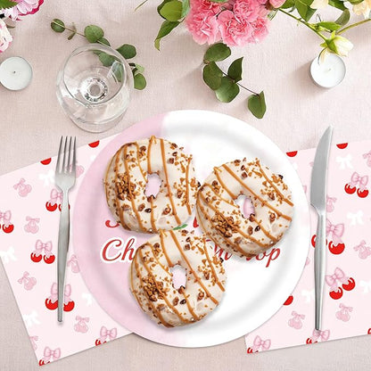 40pcs Cherry Birthday Decorations Bow Cherry Themed Plates and Napkins for Fruit Cherry Theme Birthday Baby Shower Table Decorations,for 20 Guests