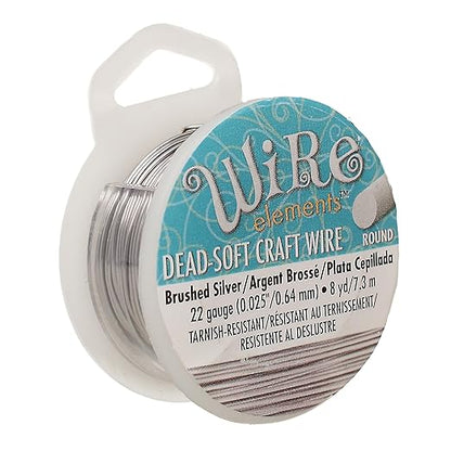 The Beadsmith Wire Elements Craft Wire – Tarnish Resistant, Soft Temper, Round, Brush Silver Color – 0.64mm, 22 Gauge, 8 Yard Spool – Jewelry Making, Wire Wrapping, Floral, & Other DIY Crafts