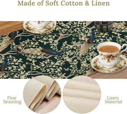 Peacock Table Runner,Retro Floral Plants Peacock Table Runner for Home Kitchen Dining Party Indoor Outdoor Decoration 13x60 Inch