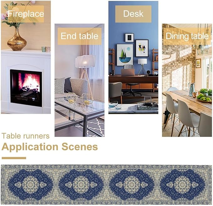 Boho Bohemia Style Dark Blue Table Runner, Country Rustic Farmhouse Magical Abstract Print Pattern for Home Kitchen Table Decor Dining Coffee Room Garden Party Decor 13x72in