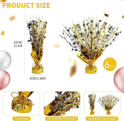 6 Pack Star Table Centerpieces for Party, Birthday Table Decorations for Kids Adults, Party Centerpieces for Tables for Wedding Baby Shower Graduation Holiday Event (Black Gold)