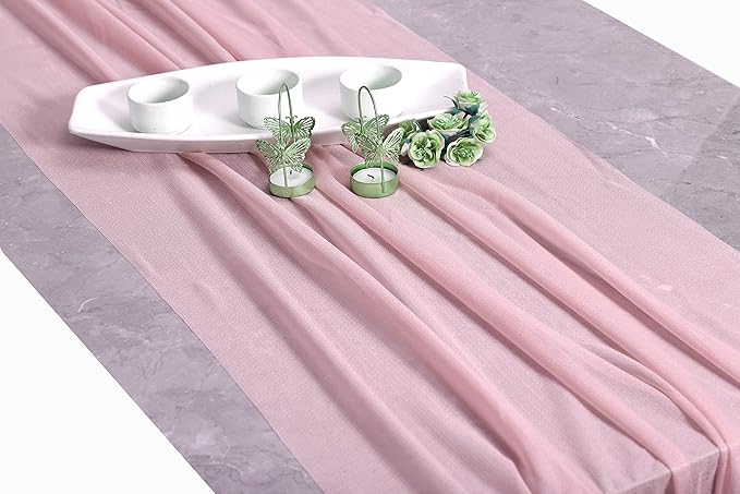 MDS Halloween Chiffon Table Runner - 12 Pack, 29 x 170 Inches, 14ft Each - Sheer Spooky Table Runners for Haunted House Parties, Trick-or-Treat Tables, Witchy Décor, Wedding & Events - Blush Pink