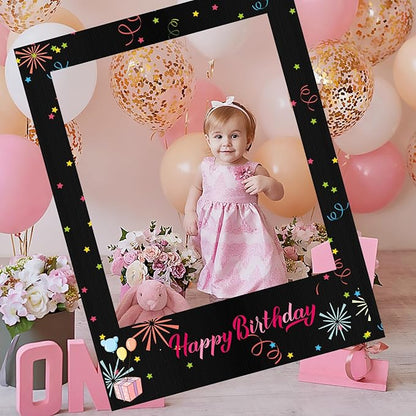 32 x 24 Inch Large Blank DIY Photo Booth Props Picture Frame Party Frame DIY Photo Booth Props Selfie for Birthday, Graduation, Christmas Holiday Party(Black,Vertical)