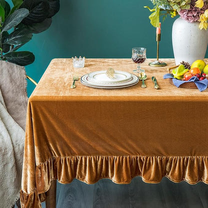 Velvet Tablecloth Luxurious Solid Rectangle Table Cloth,Oblong Retro Farmhouse Ruffle Tablecloths Washable Table Cover for Party Wedding Baby Shower Kitchen Dinning Tabletop Decoration