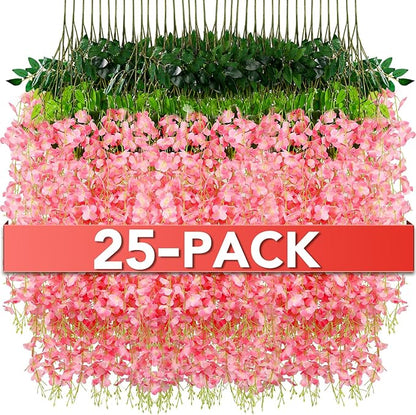 Wisteria Hanging Flowers,Fake Hanging Flowers,Wisteria artificiales Garland for Home Wedding Arch Floral Party Garden Ceremony Outdoor Decor,3.6 feet Long(25,Pink)