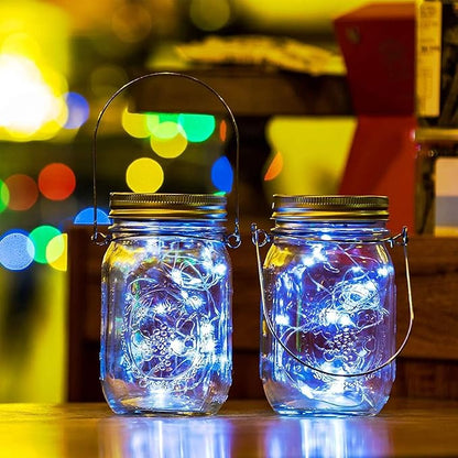 VOOKRY 12 Pack Solar Mason Jar Lights, 30 LED Mason Jar Lids Waterproof Firefly Fairy String Lights with 12 Hangers(No Jars), for Outdoor Patio Garden Yard Lawn Party Wedding Decoration - Cool White