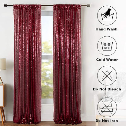 ShinyBeauty Sparkle Backdrop Curtain Burgundy 2 Panels Set Sequin Photo Backdrop Wine 2FTx8FT Sequin Backdrop Curtain Pack of 2-1220S