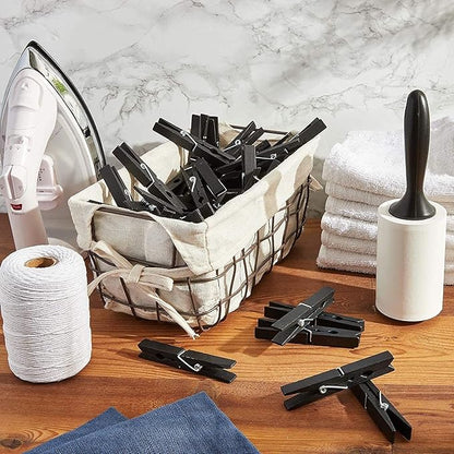 Juvale Wooden Clothespins - Indoor Laundry Hanging & Laundry Clips - Wooden Clothes Pins for Crafts & Photo Clips - Strong Spring Grip & Mini Clothespins - Pack of 100, 4 in, Black