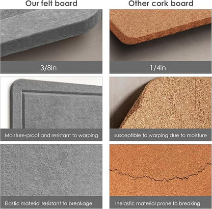 Bulletin Board, 24 x 18 inches Felt Board Decorative Pin Board, Cork Board Alternative for Wall, Foldable Photo Board Self-Adhesive Vision Board Mood Board with 20 Pushpins - Gray
