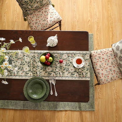 ISAENNE Designer Green Elegant Linen Extra Long Table Runner 118 Inches,Flower and Leaves Pattern Wrinkle Resistant Table Runners for Dining Tables,Thanksgiving,Kitchen Tables,Christmas,12"*118"-Brune