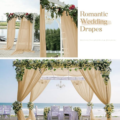 4 Panels Beige Cheesecloth Draping Fabric 35" x 20FT Gauze Fabric Arch Drapes for Wedding Reception Sheer Backdrop Photo Background Household Curtain or Outdoor Curtain