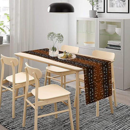 Deer Skin Table Runner Brown Fur Runner Black White Elk Deer Print Fur Western Print Cotton Linen Cottage Dinner Table Runners for Dining Room Kitchen Table Setting, 13x120 Inch