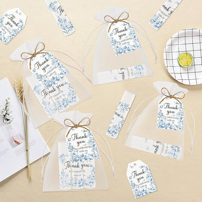 50 PCS Blue Flower Bridal Baby Shower Lip Balm Gift Baby Shower Favor Party Wedding and Engagement Party Bulk Lip Balm Thank You Gifts with Card Tags for Guests (blue flower)