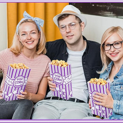 Leinuosen 200 Pcs Paper Popcorn Bags Bulk 2 oz Large Flat Bottom Boxes Disposable Container Sleeve Movie Night Popcorn Bucket for Retro Movie Themed Party Carnival Supplies (Purple)