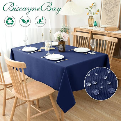 Biscaynebay Textured Fabric Tablecloths 60x108 Inches Rectangular, Navy Water Resistant Tablecloths for Dining, Kitchen, Wedding and Parties etc. Machine Washable