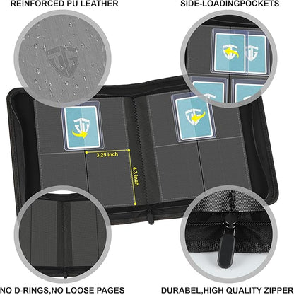 Toploader Binder,Holds 112 Toploaders, 4 Pocket Top Loader Binders for 3" x 4" Rigid Card Holders for Trading Cards or Sports Cards Binder (Gray)