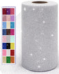 Glitter Tulle Fabric Rolls, 6 Inch 50 Yards (150ft) Sparkling Spool Ribbon Sequin Netting for Tutu Skirt Gift Wrapping Wedding Party Decoration (Silver)