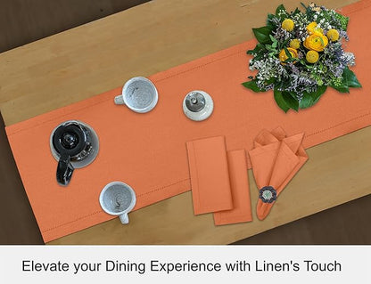 Ruvanti Linen Table Runner 90 Inches, Classic Hemstitch, Washable, Reusable, Non-Slipping, Stain Resistant- Perfect for Parties, Weddings, Dinners, Thanksgiving, Christmas, Indoor use – Orange