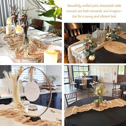 10 Pack Champagne Cheesecloth Table Runner 35x120 Inches, Fall Thanksgiving Cheese Cloth Table Runner 10FT Boho Sheer Gauze Runner for Bridal Shower Wedding Baby Shower Party Decor