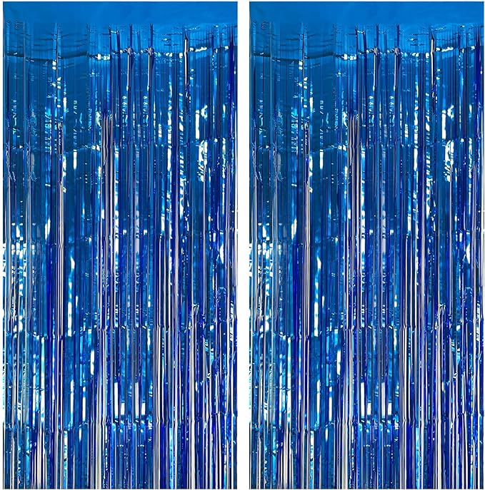 2 Pack Blue Party Decorations Ocean Party Decor Supplies Blue Party Streamers Birthday Decorations Tinsel Foil Fringe Curtains Photo Booth Props Celebration Decorations