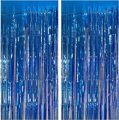 2 Pack Blue Party Decorations Ocean Party Decor Supplies Blue Party Streamers Birthday Decorations Tinsel Foil Fringe Curtains Photo Booth Props Celebration Decorations