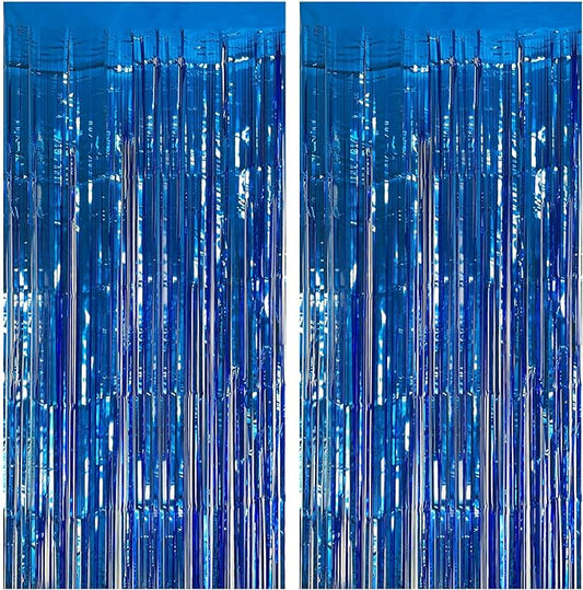 2 Pack Blue Party Decorations Ocean Party Decor Supplies Blue Party Streamers Birthday Decorations Tinsel Foil Fringe Curtains Photo Booth Props Celebration Decorations
