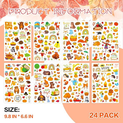 Fall Autumn Adhesive Stickers 990 Counts Woodland Pumpkin Stickers for Birthday Invitations Envelopes Decorations Party Goodie Gifts Bags Decor Water Bottle Decor Stickers