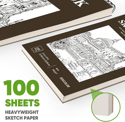 Soucolor 11" x 14" Large Sketchbook, 100 Sheets 68lb/100gsm Top Spiral Bound Large Sketch Pad, Acid Free Big Sketch Paper for Drawing, Illustration, Art Class Students
